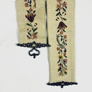Vtg Tapestry Needlepoint Handmade Bell Pull Wall Hanging 67" Finished Hardware